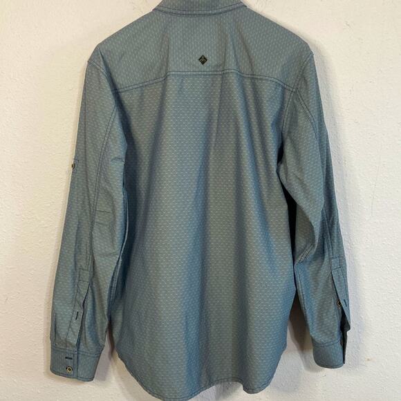 Prana Men Blue/White Two Front Pockets Button Down Long Sleeve Shirt Size L - Picture 6 of 10